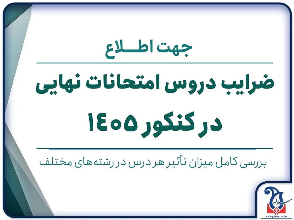 ضرایب امتحانات نهایی در کنکور 1405 و جدول کامل تاثیر دروس تمامی رشته‌ها | کنکور در سلاله