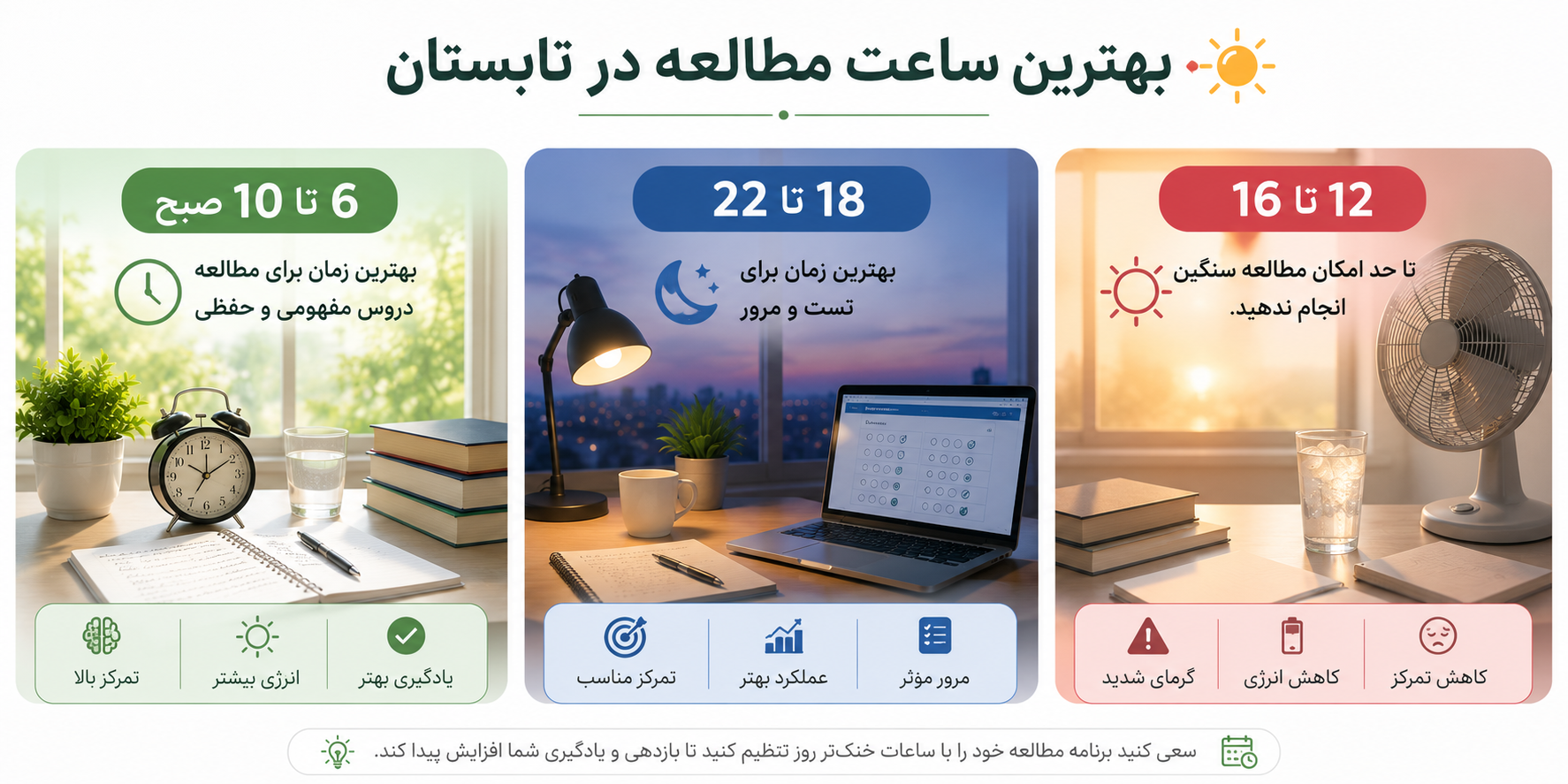 بهترین زمان مطالعه در تابستان