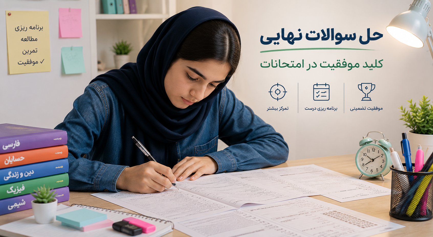 دانش آموز در حال حل سوالات رسمی امتحانات نهایی