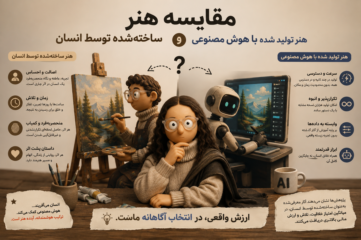 مقایسه هنر ساخته&zwnj;شده توسط انسان و هنر تولید شده با هوش مصنوعی